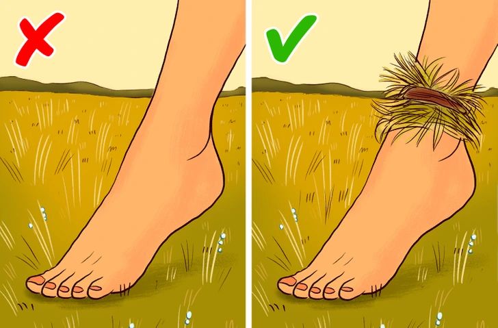 the foot is shown with grass growing on it and two images show how to get ridding