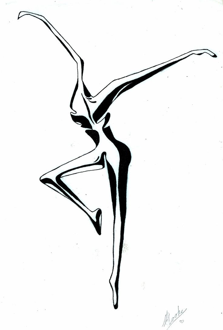 a black and white drawing of a woman dancing