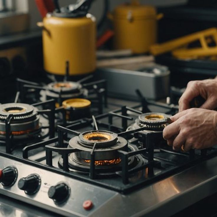 a person that is cooking some food on top of a gas stove in a kitchen