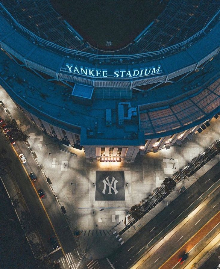 an aerial view of yankee stadium at night