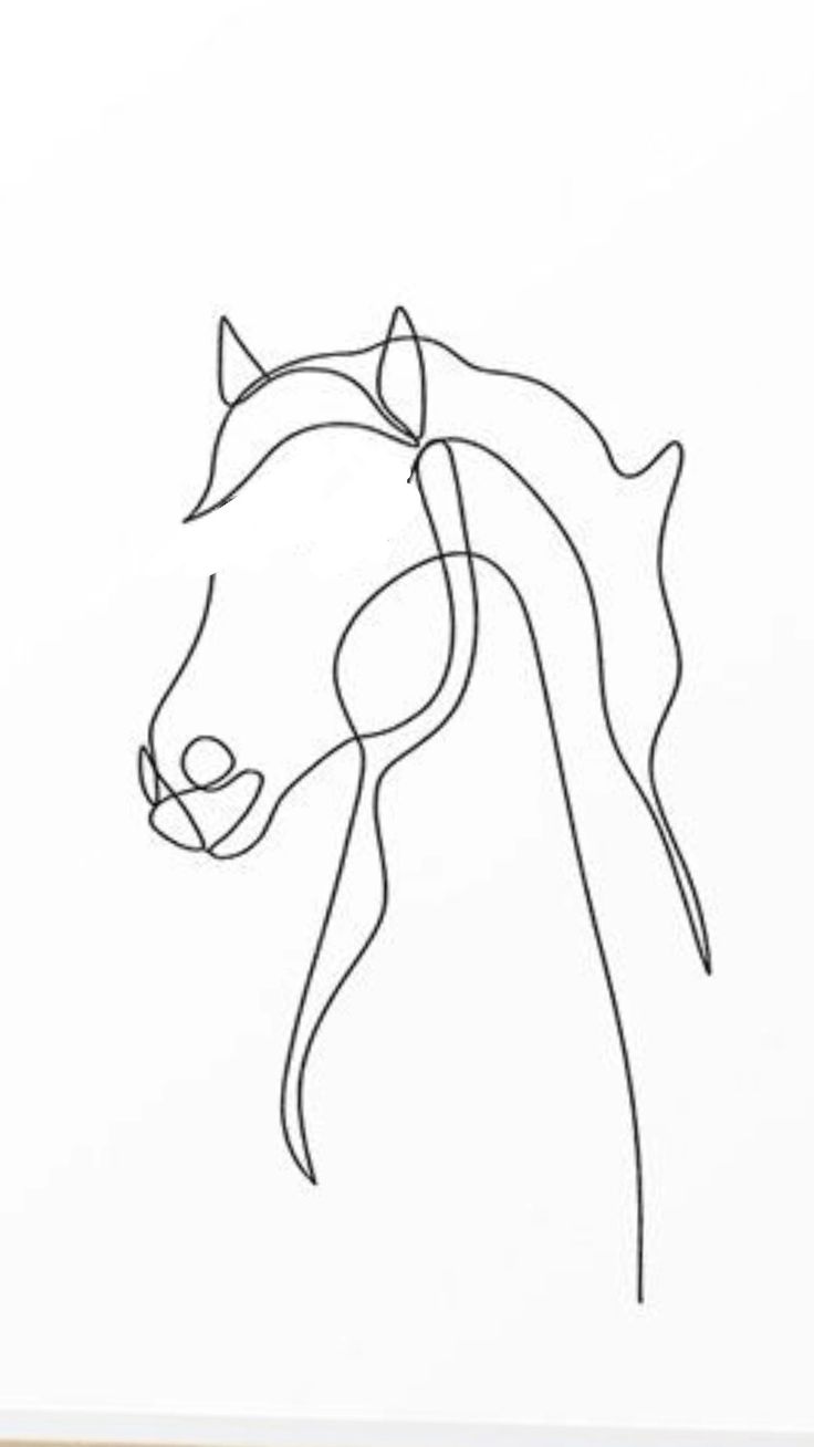 a line drawing of a horse's head in black and white on a paper