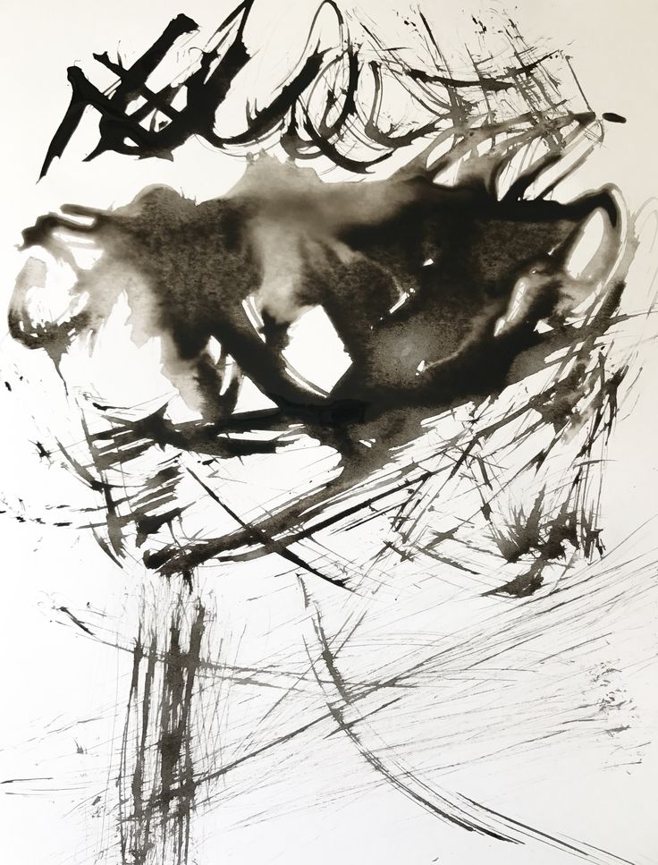 a black and white painting with brush strokes