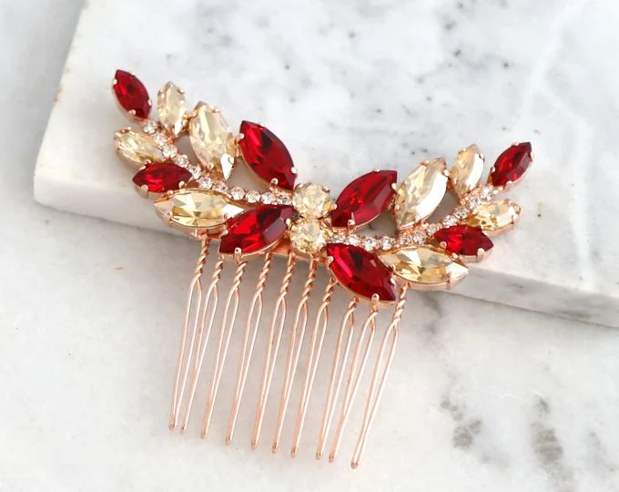 iloniti | Etsy Ruby Hair Pin, Ruby Hair Accessories, Ruby Hair Clip, Red Gem Jewelry, Garnet Red Hair, Red Hair Piece, Ruby Accessories, Red Wedding Jewelry, Crimson Red Hair