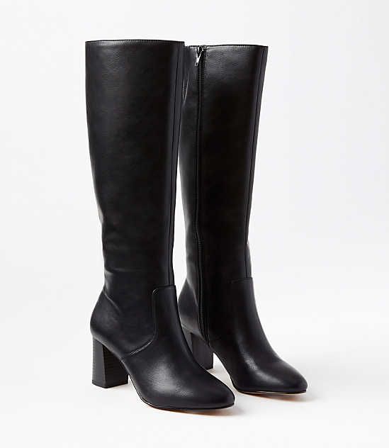 Tall and sleek with a chic yet walkable heel, these boots instantly pull outfits together with impeccable (and effortless) polish. Padded footbed for comfort. 2 3/4" heel.,Imported:Imported Loft Heeled Tall Boots Size 10 Black Women's by Loft Size Regular - 10 Black Women's Footwear Tall Boots With Skirt, Black Tall Heeled Boots For Winter, Talk Black Boots, Trendy Tall Black Heeled Boots, Loft Outfits 2023, Black Fall Boots, Chic Black Knee-high Boots Medium Width, Black Tall Boots, Tall Black Boots Outfit