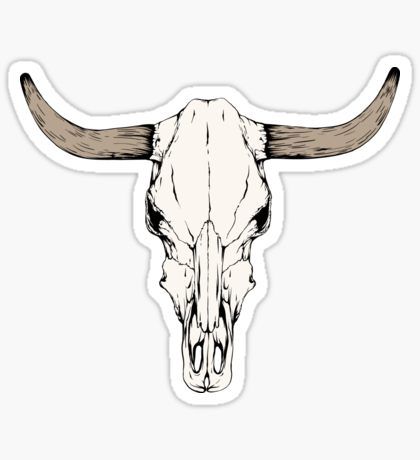 an animal skull with long horns is shown on a white background sticker that has been drawn