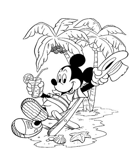 mickey mouse on the beach coloring page