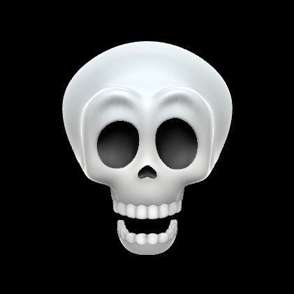 a white skull with black eyes on a black background