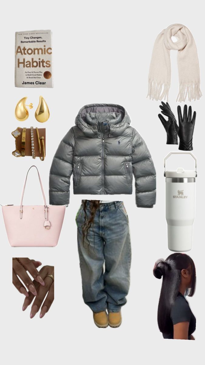 Pink Timberlands Outfit, Grey Puffer Jacket Outfit, Outfits With Puffer Jackets, Winter Outfits Puffer Jacket, Puffer Jacket Outfit Winter Style, Clean Girl Winter, Timberlands Outfit, Puffer Jacket Outfits, Puffer Outfit