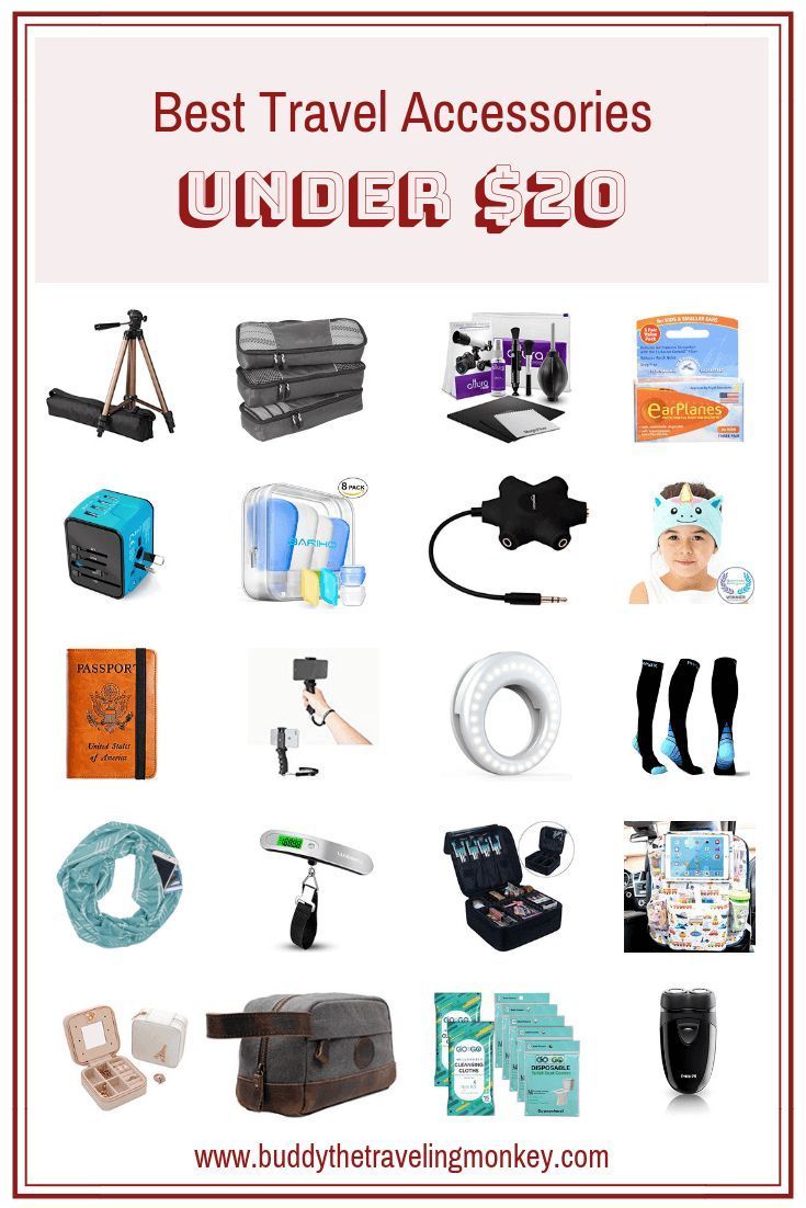 the best travel accessories under $ 50 are on display in this image with text overlay