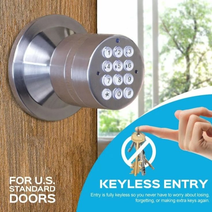 a keyless entry door is shown with the words for us standard doors