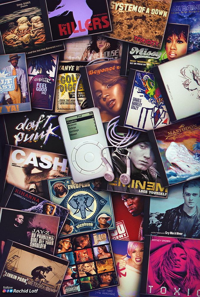 an ipod surrounded by many movie posters