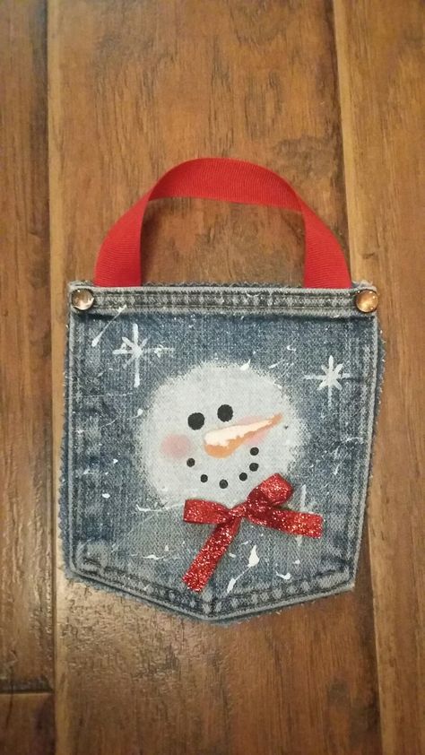 a denim bag with a snowman on it