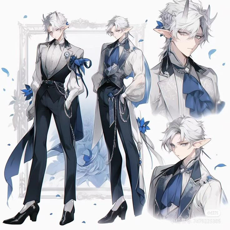 an anime character with white hair and blue eyes wearing black pants, a gray shirt and heels