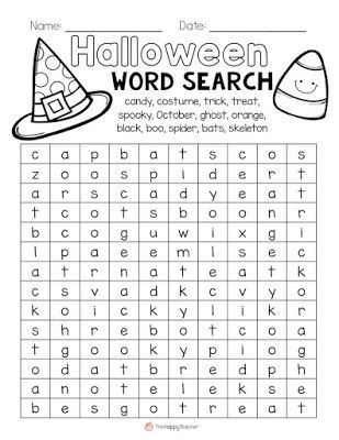 the halloween word search is shown in this printable worksheet for kids to practice their spelling skills