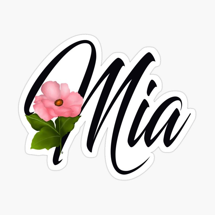 the word mia with pink flowers and leaves sticker