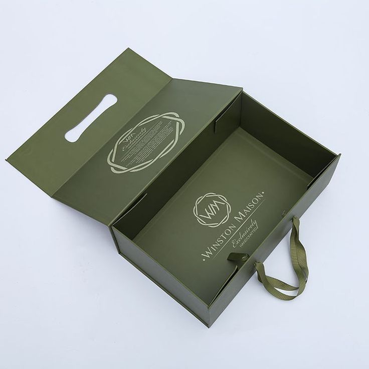 an open green box with a ribbon around it