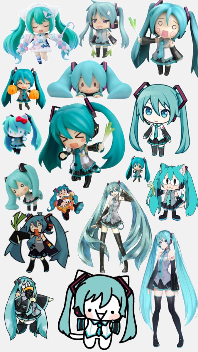 various anime characters with blue hair and long, straight - haired hair are shown in this image