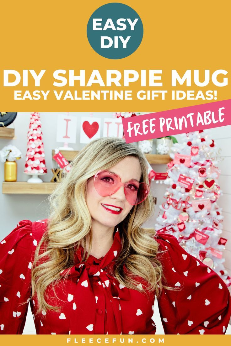 Angel from Fleece Fun offering a Valentine sharpie mug, perfect for valentine decorations or handmade gifts, made with free printable and step by step tutorial from fleece fun