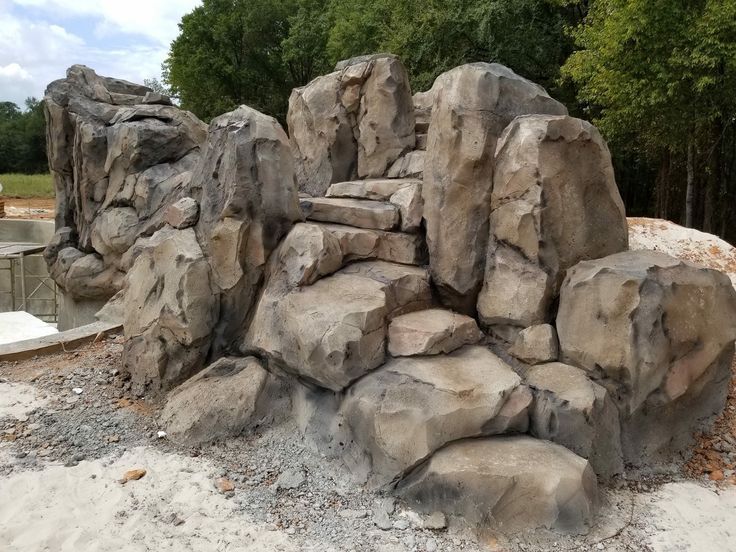 some rocks are stacked on top of each other