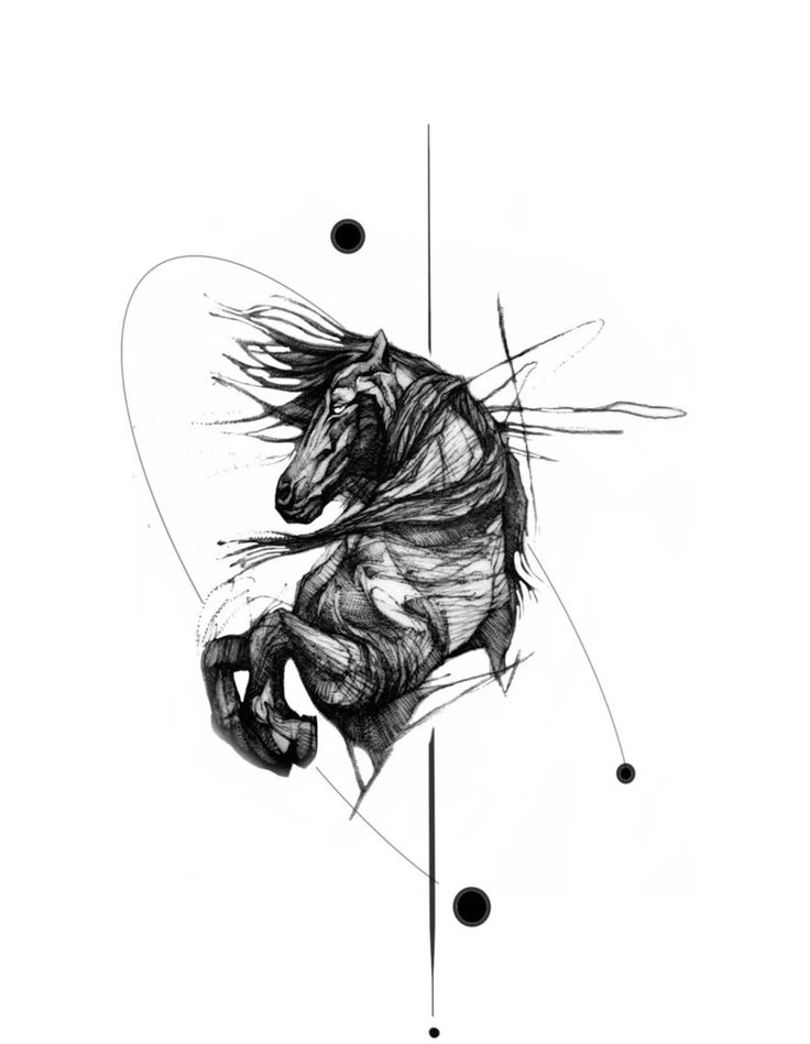 a black and white drawing of a horse