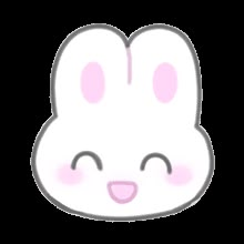 a white bunny face with pink cheeks and eyes, drawn by hand on a white background