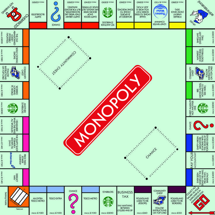 a monopoly board game with the word monopoly on it and several other symbols around it