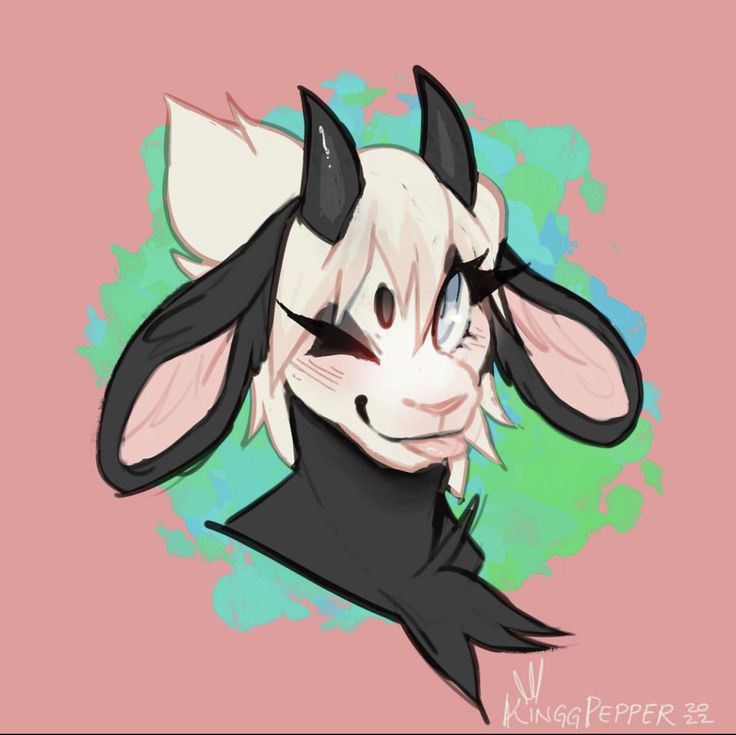 a drawing of a bunny with black ears