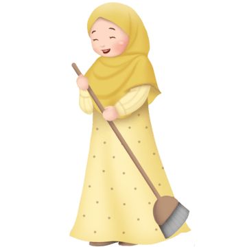 a woman in a yellow dress holding a broom