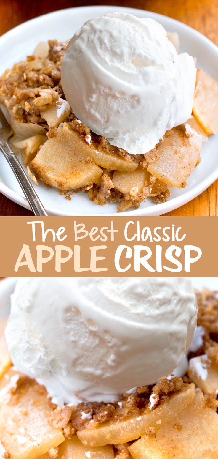 the best classic apple crisp is served with whipped cream