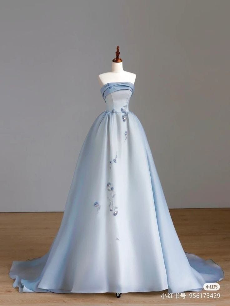 Prom Dress Shopluu, Periwinkle Ball Gown, Light Blue Satin Wedding Dress, Ball Gowns Blue, Selection Dresses, Debut Dresses, Satin Sleeves, Dresses Long Formal, Blue Wedding Dress