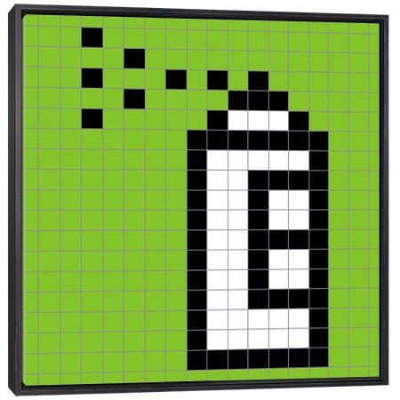 an image of a pixel art piece with the letter c in black and white on a green background