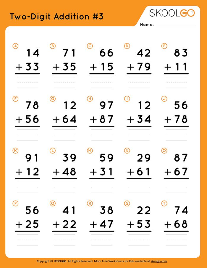 two digit addition worksheet for kids to practice numbers and subtractions