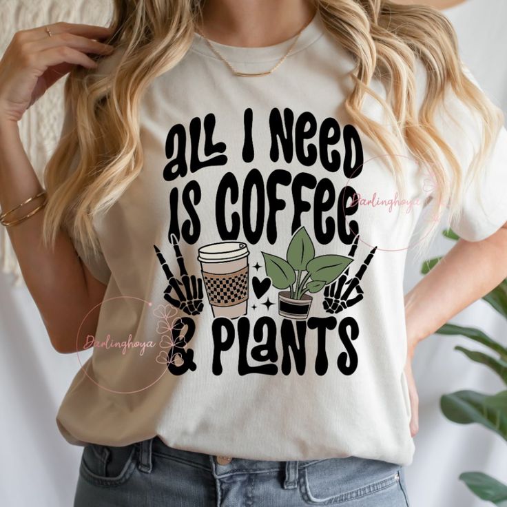 This One Is For The Retro Plant/Coffee Lovers! Made To Order. Materials And Care: - Unisex Sizing/Fit. - Machine Washable. - 100% Airlume Combed And Ring-Spun Cotton. Plant Lover Shirt, Coffee Tshirt Ideas, Bride Tee Shirts, Plant Shirts, Coffee Plants, Sell Ideas, Plant Store, Trendy Shirt Designs, Tshirt Business