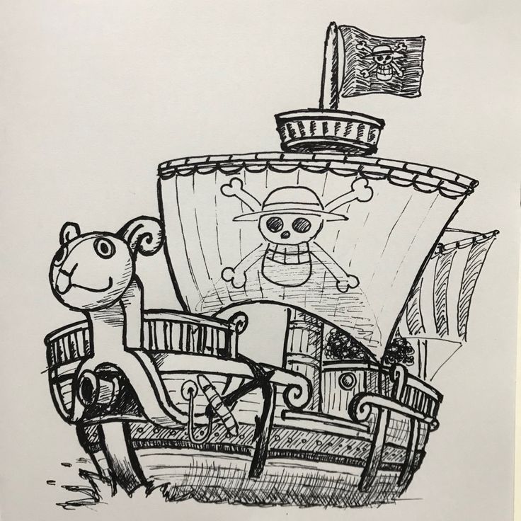 a drawing of a pirate ship with an animal on it