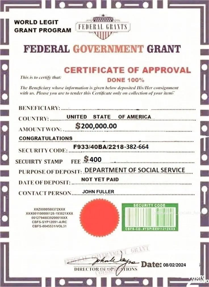 the certificate for federal government grant