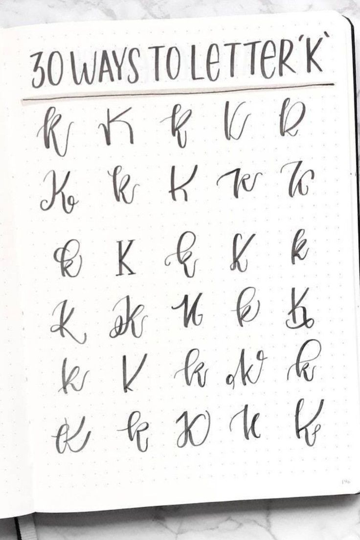 an open notebook with cursive writing on it and the words 30 ways to letter k