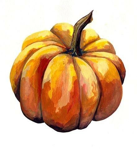 a painting of an orange pumpkin on a white background