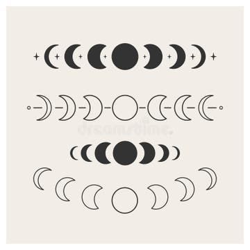 the phases of the moon in black and white on a light gray background royalty illustration