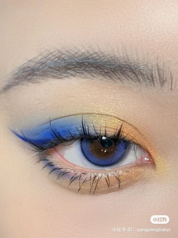 Dodger Makeup Ideas, Colourpop Makeup Looks, Colorpop Makeup Tutorial, Blue And Yellow Eye Makeup, Yellow Blue Makeup, Blue And Yellow Makeup, Orange Eye Makeup, Yellow Makeup, Orange Makeup