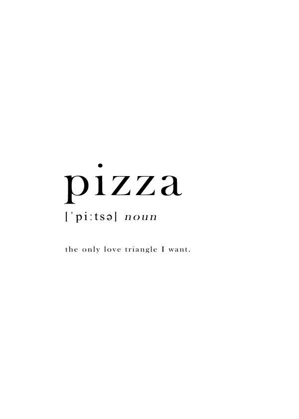 the word pizza is written in black and white on a white background with words below it