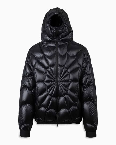 Luxury Black Hooded Puffer Jacket, Black Double-lined Hood Puffer Jacket For Streetwear, Moncler Spider Jacket, Moncler Light Up Jacket, Luxury Nylon Puffer Jacket With Double-lined Hood, Black Spider, Complete Outfits, Spider Web, Sewing Hacks