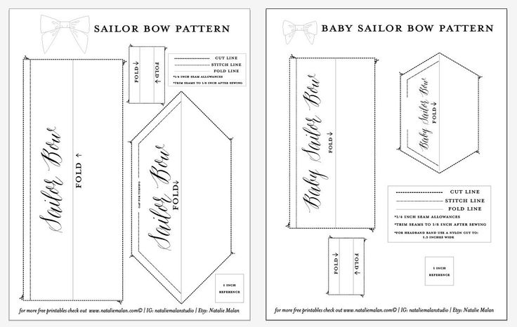 the sewing pattern for baby sailor's bow tie is shown in black and white