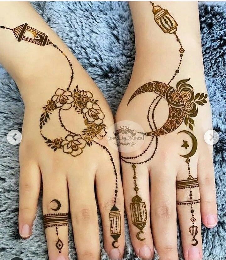 two hands with henna tattoos on them