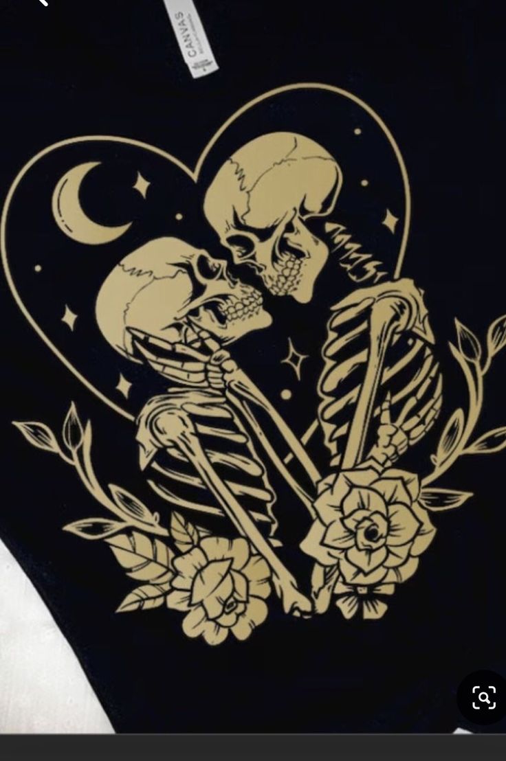 two skeletons in the shape of a heart with roses