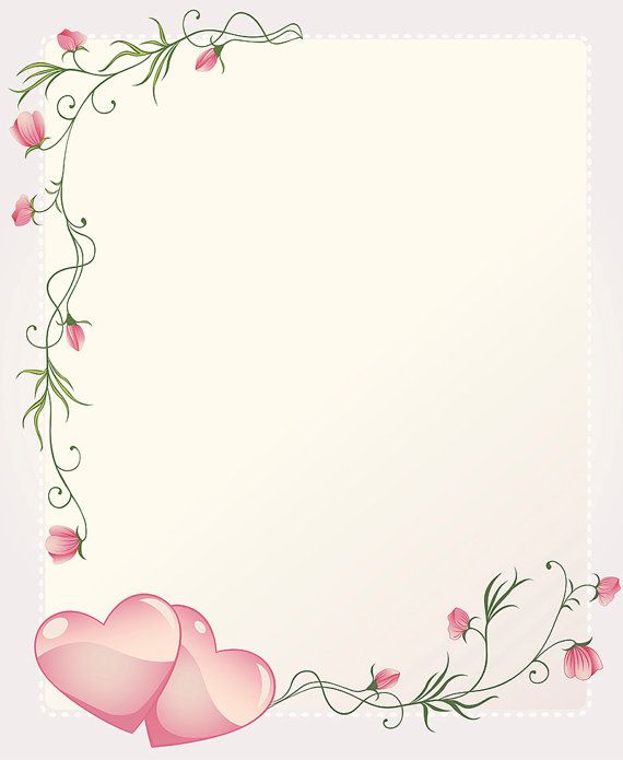 two pink hearts with vines and flowers on a white card or banner template for valentine's day