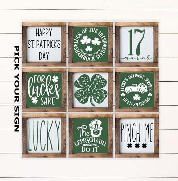 wooden blocks with different designs on them and the words happy st patrick's day