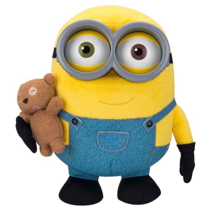 a minion holding a teddy bear in his arms