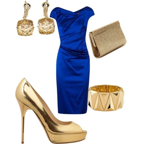 royal blue dress and gold earrings/ shoes/ braclet/ clutch by jacqueline-v-twillie on Polyvore Sigma Gamma Rho | Big Fashion Show royal blue dresses Royal Blue Dress Accessories, Royal Blue Dress Outfit, Blue Dress Accessories, Royal Blue Formal Dress, Gold Dress Shoes, Royal Blue Gown, Blue Dress Outfits, Below The Knee Dress, Sigma Gamma Rho Sorority