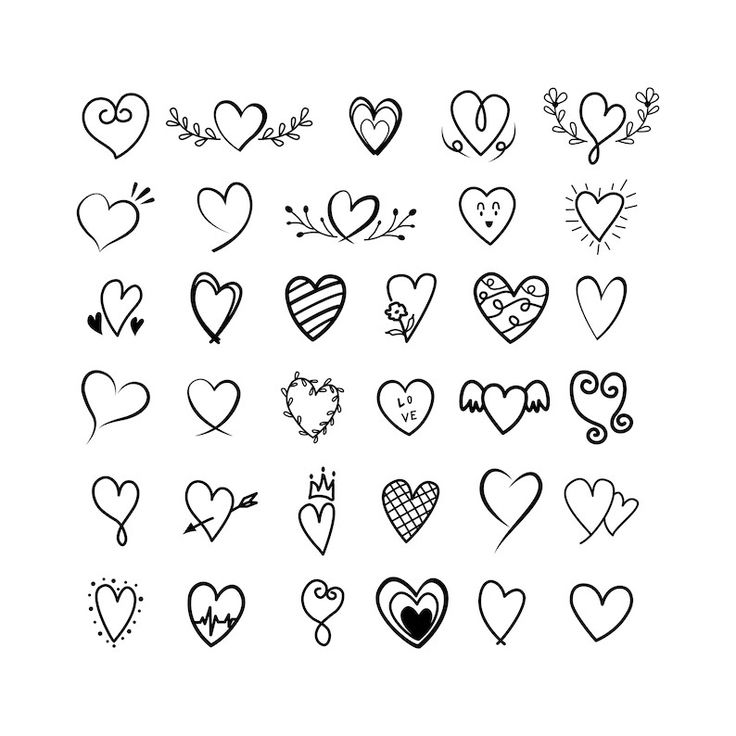 hearts drawn in black and white on a white background