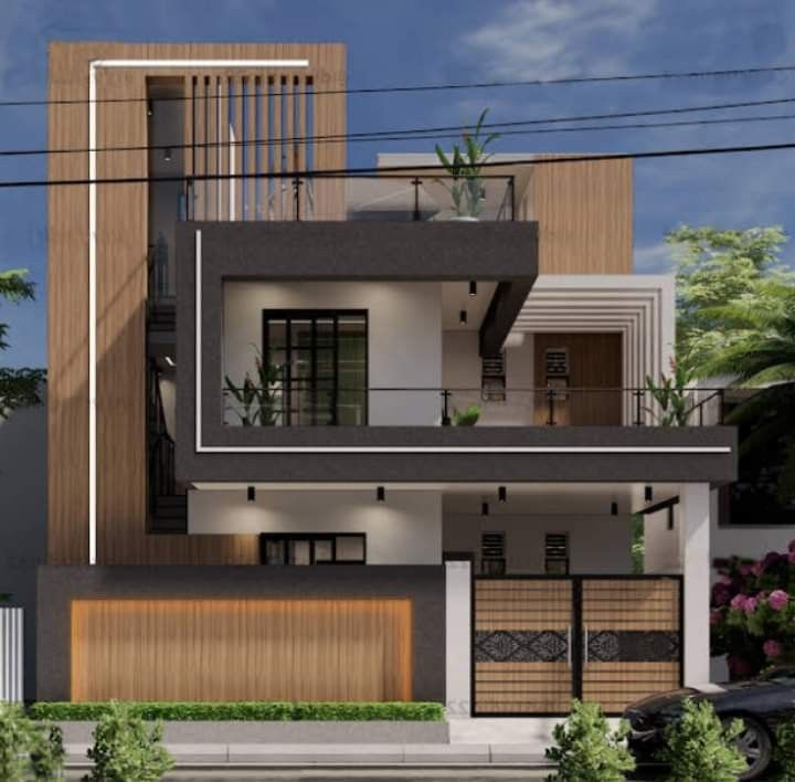 this is an artist's rendering of a two story house with balconyes and balconies